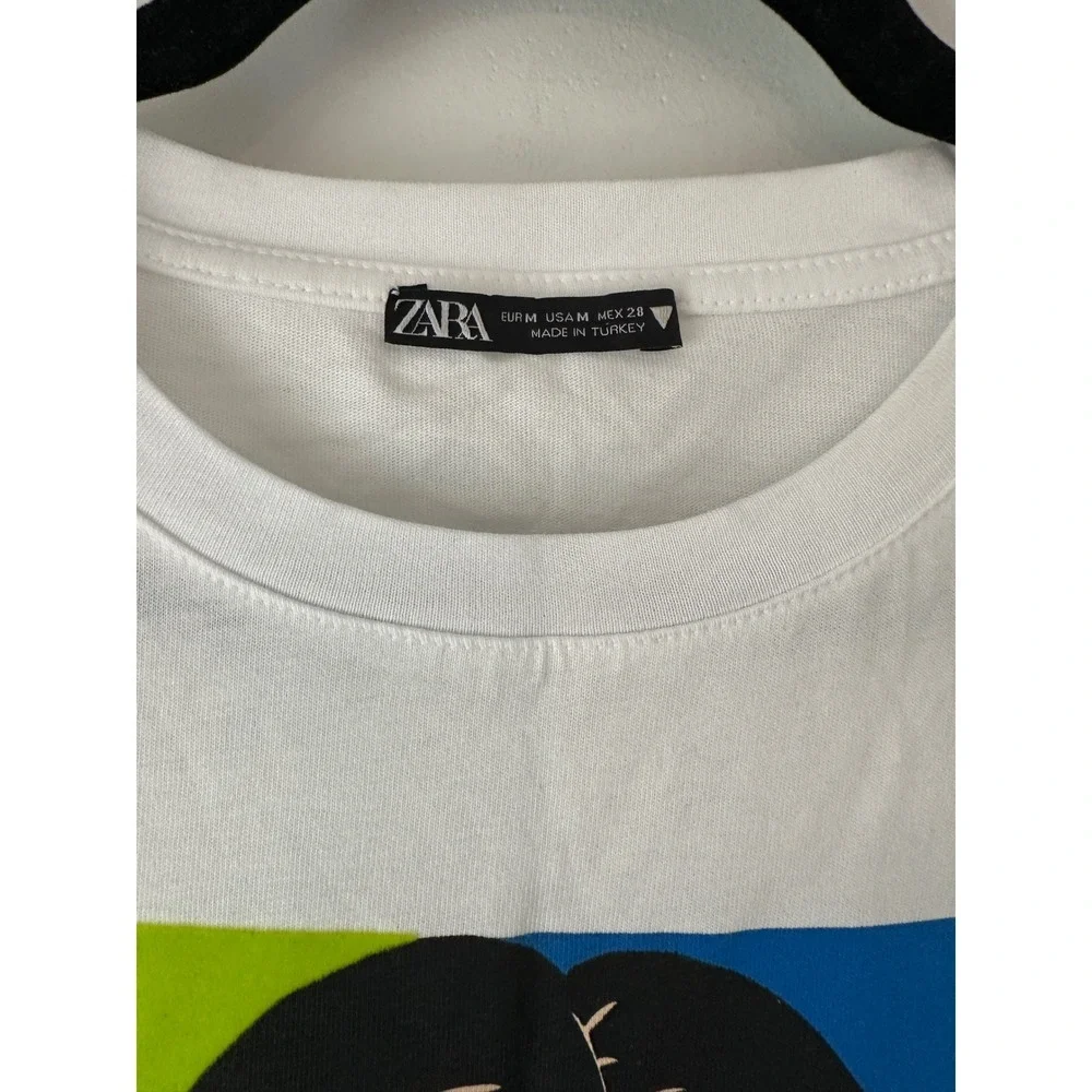 Zara Womens Pop Art Graphic T-Shirt White Crew Neck Short Sleeve Size M